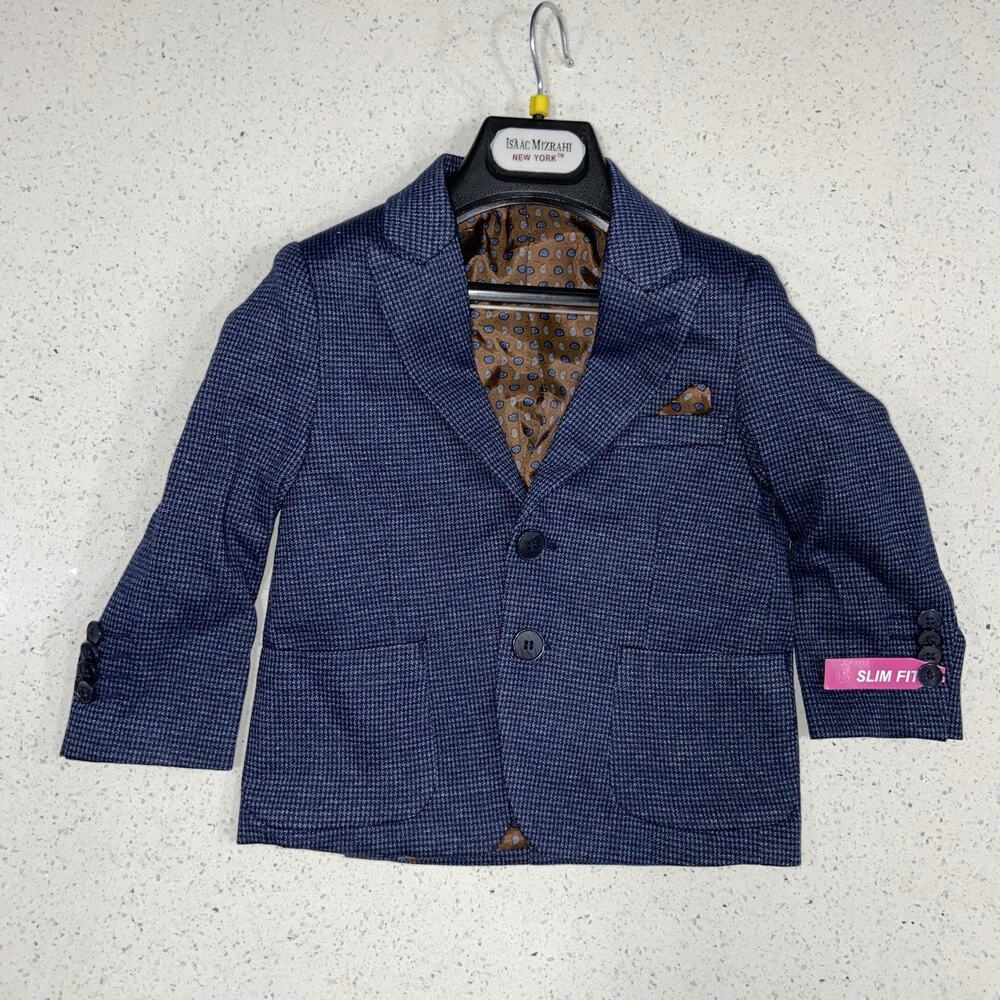 NWT Isaac Mizrahi Boy’s Size 2 Slim Fit Tweed Stretch Navy Sport Jacket